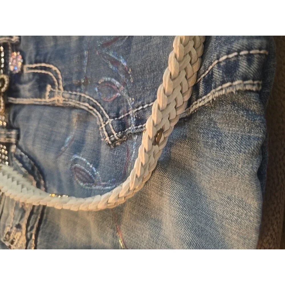 Upcycled Denim Crossbody Purse 14x11" - Picture 5 of 12